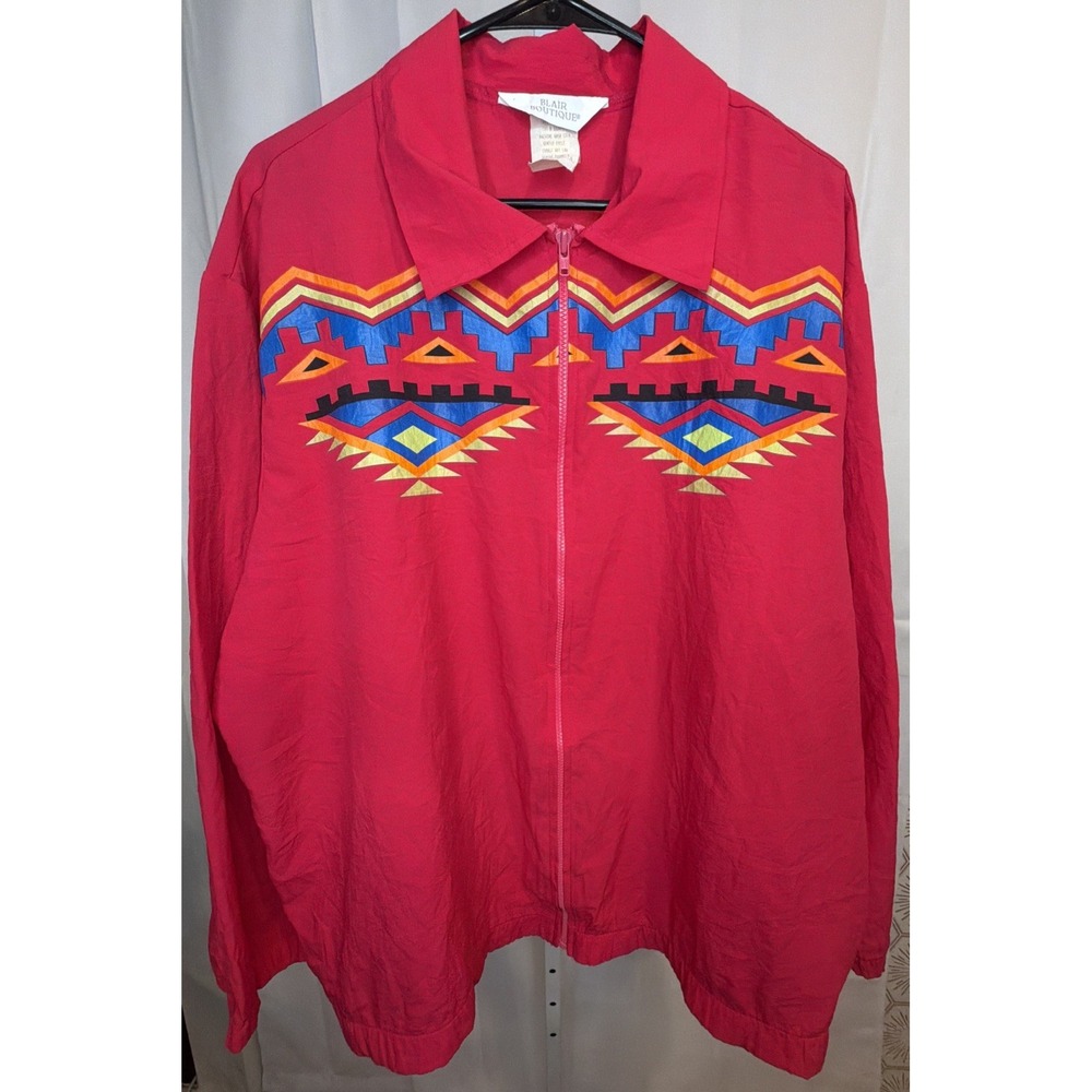 Vintage 90s Blair Boutique XL Pink Southwest Geometric Windbreaker Jacket USA